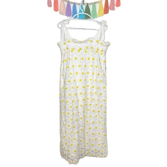 J. Marie Jenna Tie Strap Square Neck White Floral Daisy Lace Shift Midi Dress - Picture 6 of 16